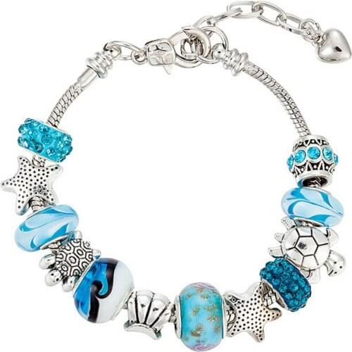 Vintage DIY Crystal Glass Beads Charms Bracelets For Women Famale Pendant Bracelets & Bangles Pulsera Jewelry Snake Chain