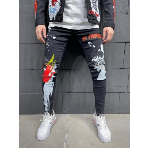 Premium Flame Design Skinny Black Jean