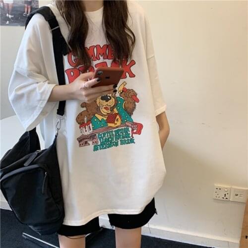 Oversized Cotton T Shirt Women Summer 2021 Short Sleeve Print Female Tshirts Korean Casual Plus Size Harajuku Tees Streetwear 22