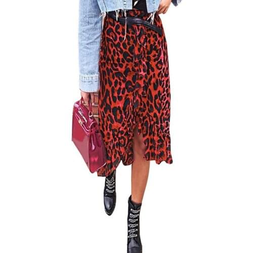 Ladies Casual Leopard Printed Short Skirts Women Wrap RufflesTrumpet High Waist Skirt Slim Leopard Evening Party Skirt