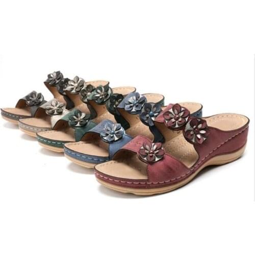 5 Color New Summer Women Slipper Flower Wedge Ladies Open Toe Casual Shoes Platform Wedge Slides Beach Shoes Sandalia