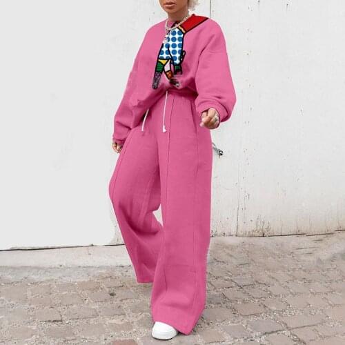 2021 Clothing New Fashion Popite Autumn Printed Rose Red Trend Urban Casual Pants Suit Two-Piece Set Women