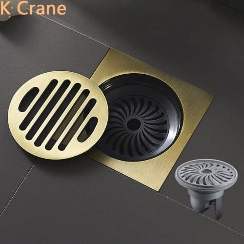 Brush Gold Floor Drain Bathroom Hole Trap Cover Bath Fair Filter Waste Shower Water Stopper 10*10CM Square Vertical Brass Drains