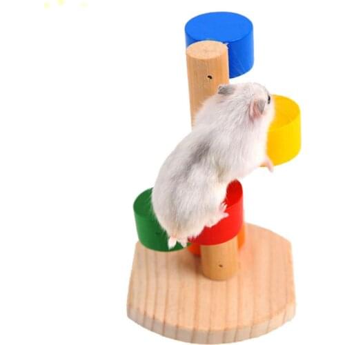 1pc Rainbow Color Small Animal Cage Health Toy Hamster Jumping Ladder Rat Mouse Gerbil Wooden Climbing Playing Toys Random Send