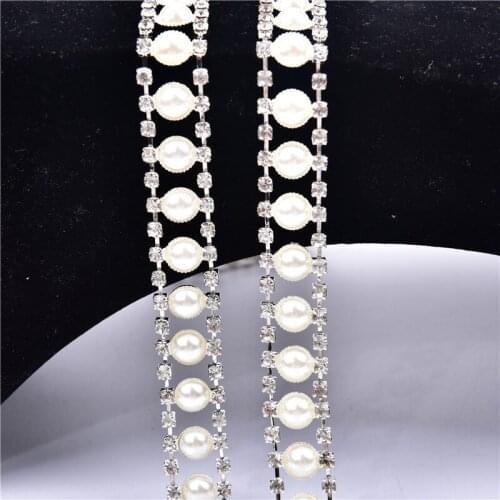 1 yard 1.5cm wide Exquisite rhinestone pearl chain white glass crystal diamond DIY decoration belt Bracelet hair clip accessory