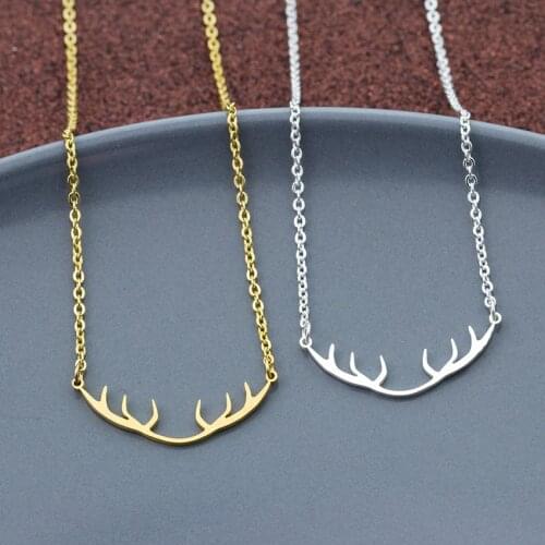 Wholesale 10pcs Christmas Gift Santa Deer Horn Antler Necklaces Pendants Womens Fashion Accessories Stainless Steel Jewelry Bff