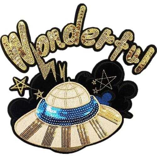 P0050 2PCS Embroidery Velvet Satellite Patch Sequin Star Applique Patches For Clothing Bag DIY Sewing Accessories Parches Para