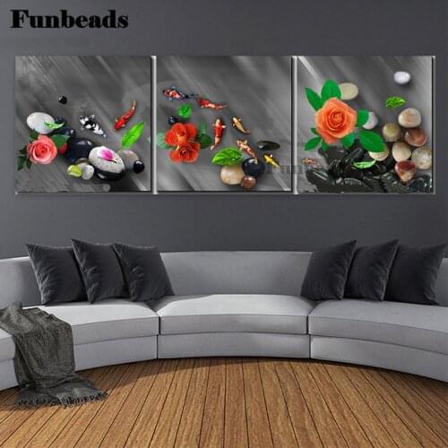 Full drill square Painting Diamond Embroidery fish black stones flower round 5d Diy diamond painting Diamond Mosaic 3 pcs FF1049