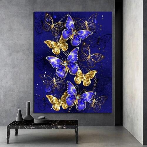 Full Square Round Drill 5D DIY Diamond Painting Golden butterfly flower 3D Embroidery Cross Stitch 5D Home Decor Gift A473