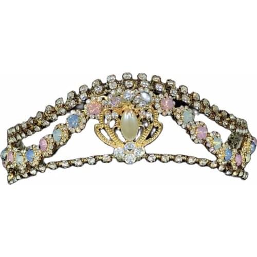 Ballerina Professional Ballet Crown Tiara Pink Gold Hand Made Ballet Headpiece Ballet Court Dance Head Wear Custom Made