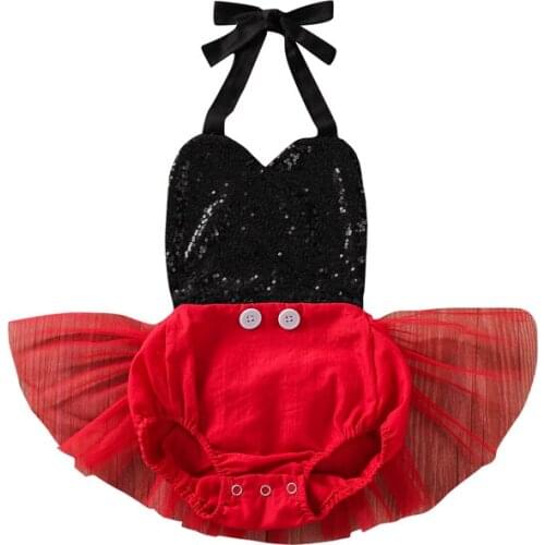 Newborn Bodysuit Summer Baby Girl Clothing Sequins Splicing Tied Halter Neck Backless Jumpsuit Baby Girls Sunsuit 0-24 Months