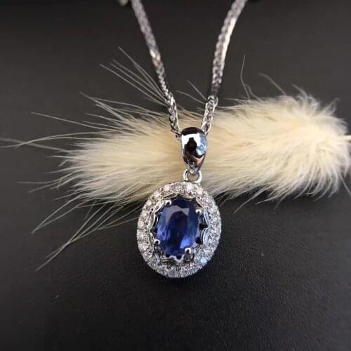 Solid 18K Gold 0.615ct Genuine Sapphire Pendant Necklace with 0.158ct Diamond Encrusted Wedding Engagement sapphire-jewelry