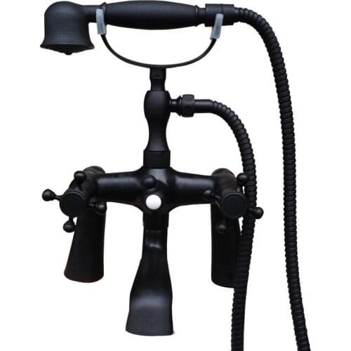 Bathroom Black Oil Rubbed Bronze Clawfoot Tub Faucet Mixer Tap w/ Handshower Cross Handles - Deck Mount atf501