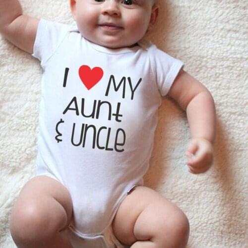 DERMSPE New Arrival I Love My Aunt Uncle Printed White Bodysuit Newborn Baby Round Neck Romper Fashion Boy Girl Jumpsuit