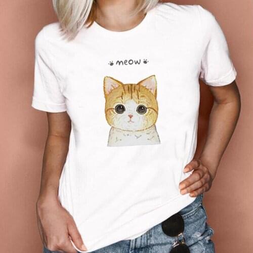Summer Short Sleeve Casual Tee Shirt Femme Cute Big Face Cat Printed Women Tshirt Fashion Harajuku Shirt T Shirt Women Tops