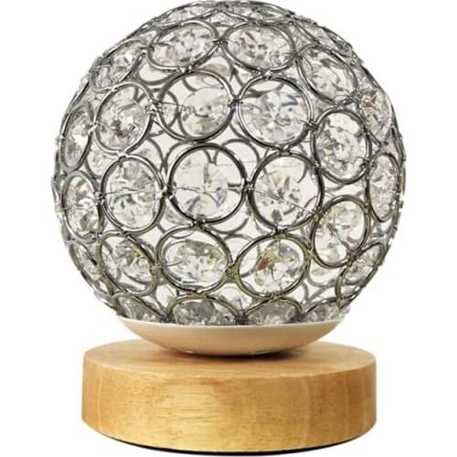 Crystal USB Table Lamp Silver Crystal Ball With Wooden Base Bedside Table Lamp Dimmable Modern Night Light For Bedroom