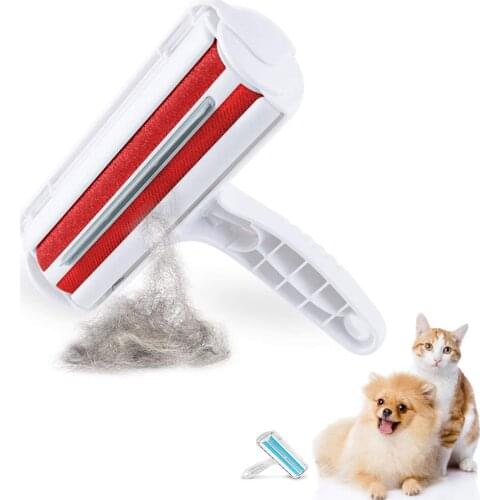 Pet Hair Roller Remover Lint Brush 2-Way Dog Cat Comb Tool Convenient Cleaning Dog Cat Fur Brush Base Home Furniture Sofa Clothe
