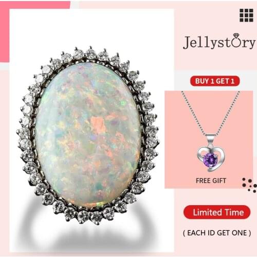 Jellystory Trendy Silver 925 Jewelry Ring Oval Shape Opal Zircon Gemstone Rings for Women Wedding Party Gift Wholesale size 6-10