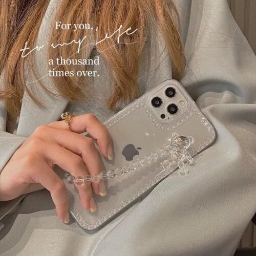 Korea Colorful bear Bracelet wrist chain case for iphone 12 Pro Max 12 MiNi 11 XR X XS 7 8 plus 6S SE 2020 Clear soft back Cover