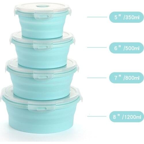 Round folding Silicone Lunch Box Retractable Outdoor Lunch Box Airtight Container Microwave Bento Box Refrigerator Storage Box