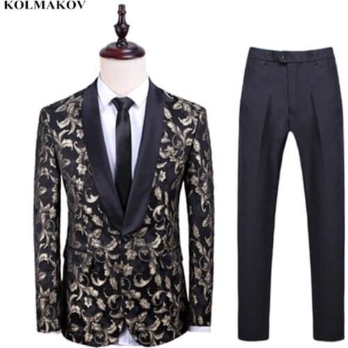 Jacket +Pants) 2019 autumn new style High quality Men fashion casual business suits Mens Embroidery suits wedding dress suit