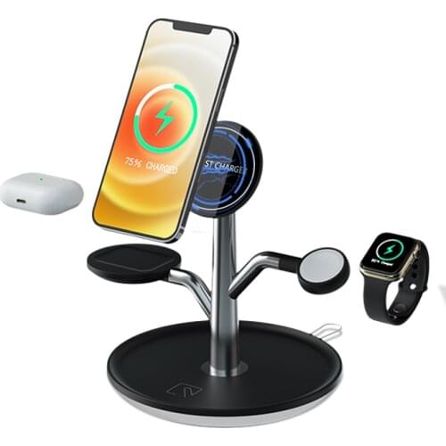15W 3 in 1 Magnetic Fast Wireless Charger For Magsafe Iphone 11 12 Mini Pro MAX For Apple Watch AirPods Por Xiaomi LED Lamp Tree
