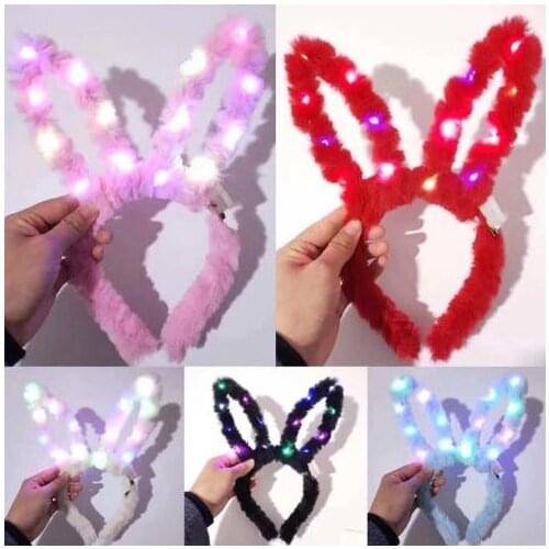 LED Flashing Plush Rabbit Ears Headband Women Girls Bunny Light Up Hairband Headwear Glowing Hoop Wedding Birthday Party decor