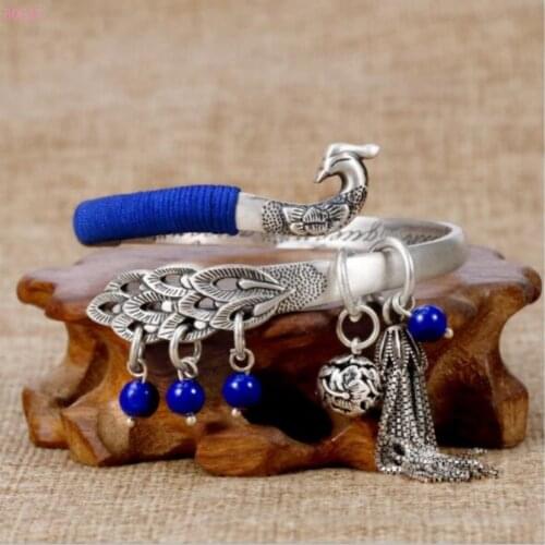 Cloisonne Bracelet S999 Pure Silver Bracele For Women Peacock Phoenix Pure Silver Jewelry For Women 2020 New Fashion Jeweley
