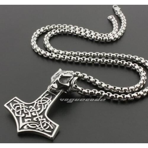 Thors Hammer Aries Pendant 316L Stainless Steel Mens Biker Rock Punk Style 6T003 Steel Necklace 24"