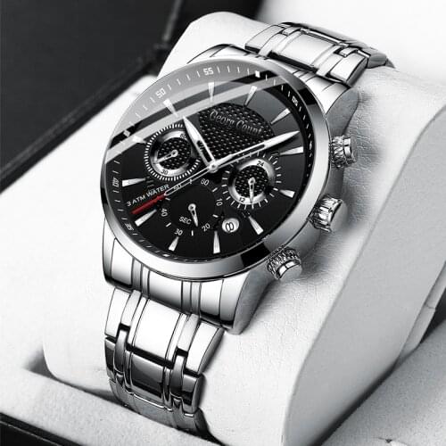 Males Casual Sport Watches for Men Top Brand Luxury Military Full-Stainless Steel Watch Clock Chronograph Quartz Wristwatch 41mm