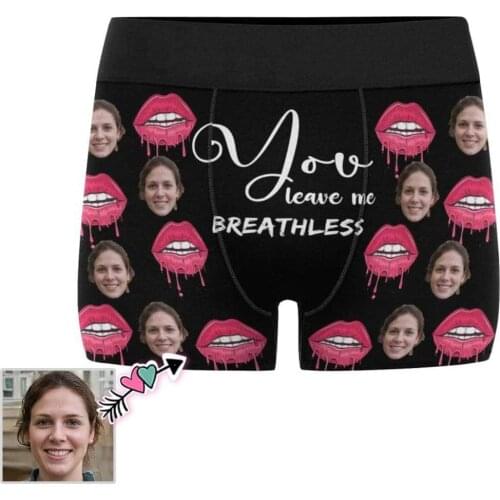 M Yescustom Custom Face Breathless Love Mens Print Boxer Personalize Photo Briefs Valentines Day Gift Cotton Casual Underwear