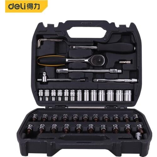 Deli1046 6.3mm Series Sleeve 46-Piece Set Made Of Chrome Vanadium Steel, Easy To Carry, Used In Auto Parts, Electrical Industry
