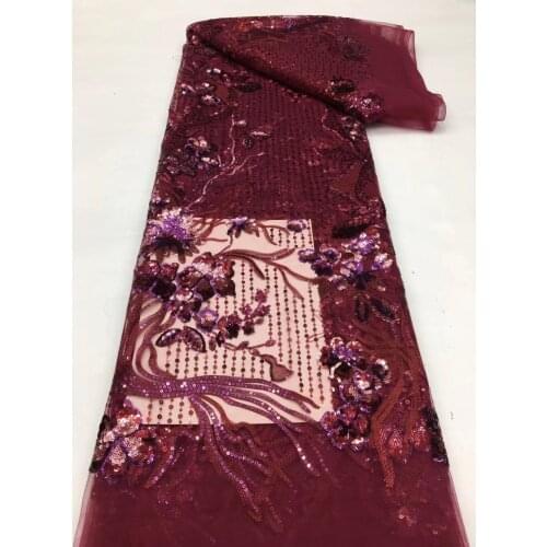 Latest African Lace Fabric With Sequins 2021 French Lace Fabric Embroidery Nigerian Tulle Lace For Party Dress