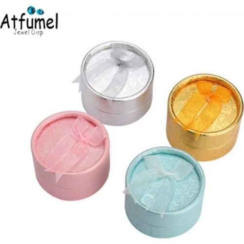 Wholesale 12Pcs/lot Multi-color Small Round Ring Box Paper Stud Earrings Jewelry Box Ribbon Gift Box For Ring Display Organizer