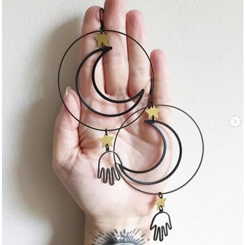 Original Handmade Fortune Teller Earrings Hand Moon and Star Earrings Boho Hippy Wicca Witchy Thing Gothic Gift