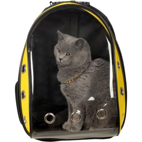 Yellow Black Cat Necklace And Astronaut Unbreakable Transparent Cat Dog Carrier Bag 42X22X33 cm