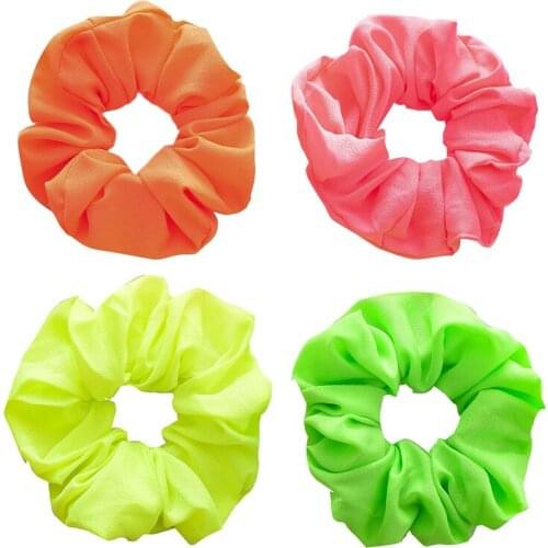 Neon Scrunchies Elastic Hair Ties Colorful Ponytail Holders Pink Green Orange Bright Hair Accessories