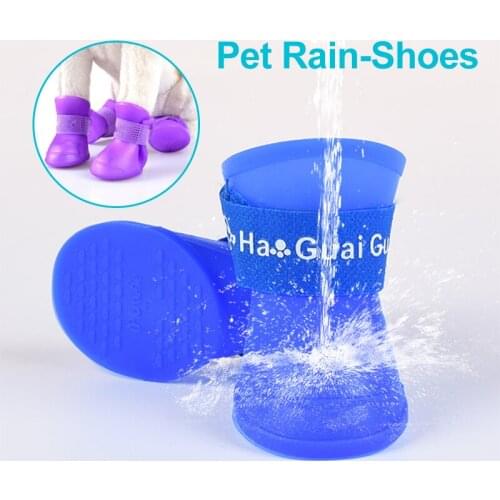 Candy Color Pet Dog Rain Shoes Soft Rubber Waterproof Dog Cat Shoes For Small Medium Dogs Fashion Non Slip Pets Product 4PCS Set