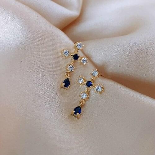 Korean Earings Fashion Jewelry Cross Blue Crystal Earrings Brincos Stud Earrings For Women Oorbellen Statement Earrings