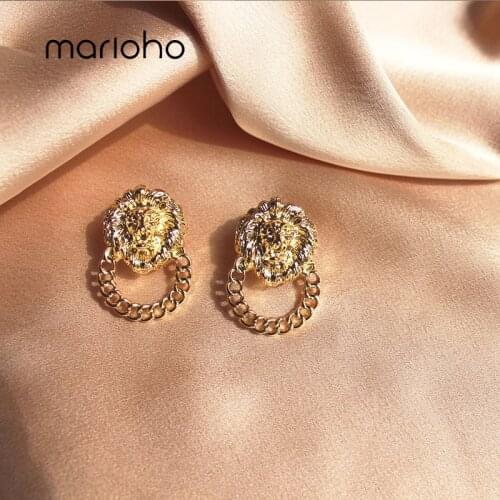 Marioho Fashionable Antique Lion Pattern Dangle Earrings Geometric Retro Street Patting Punk Earring For Women Jewelry Gift