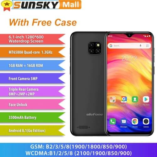 Ulefone Note 7 1GB 16GB Phone Triple Back Cameras Face ID ID 6.1 inch Android 8.1 GO MTK6580A Quad-core 3G Dual SIM Smartphone