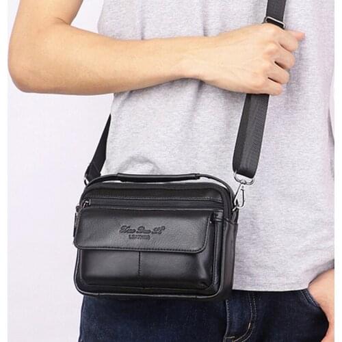 Men Genuine Leather Mini Cross body Messenger Bags Fanny Waist Pack Male Cowhide Belt Bum Top Handle Single Shoulder Bag Handbag