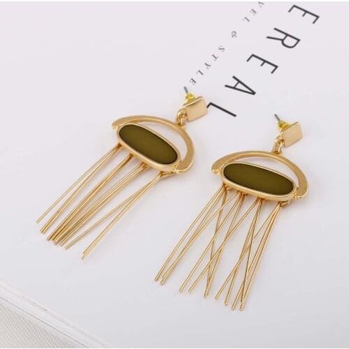 Unique Design Alloy Dangle Earrings Kolczyki Female Geometry Drop Oil Metal Tassel Earrings Boho Jewelry