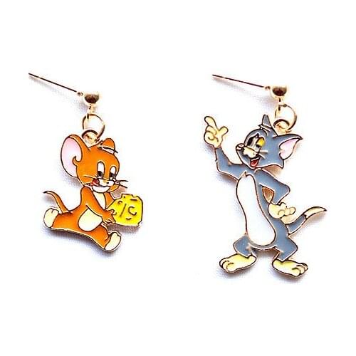 Mouse and Cat Earrings Dangle Cute Animal Cartoon Anime Earrings Trendy Women Jewelry Korea Simple Asymmetric Earrings Earring