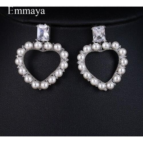 Emmaya Jewelry Shiny CZ Zircon Heart Shaped Pearl Stud Earrings pendientes boucles d'oreilles oorbellen Party