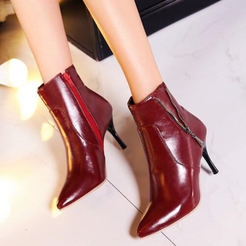 Big Size 9 10 11-14 boots women shoes ankle boots for women ladies boots shoes woman winter Pointed metal decoration