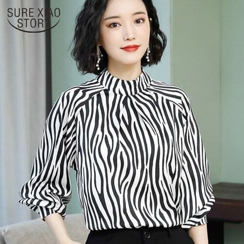 Women spring blouses 2019 new fashion Chiffon clothing Striped printed chiffon shirt long-sleeved female slim blouse top 2375 50