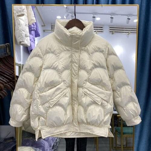 2021 Women White Duck Down Coat Winter Glossy Short Parka Warm Waterproof Female Loose Thick Puffer Jacket Snow Outwear
