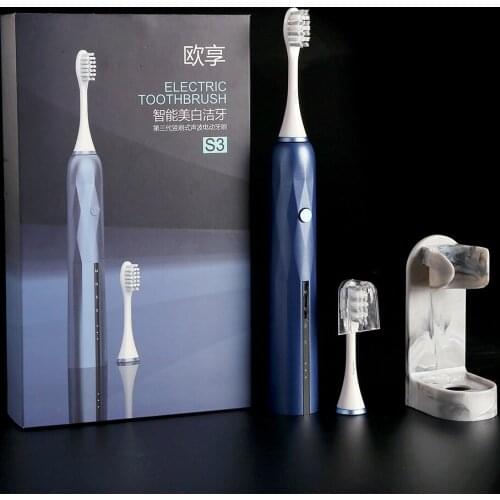 New Ultrasonic Sonic Electric Toothbrush Cordless USB Rechargeable Waterproof Electric Tooth Brush Replacement Heads Set 4 Modes