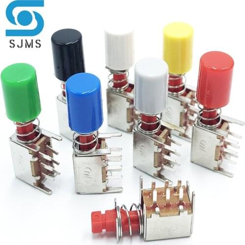 10pcs PS-22F03 Straight Angle PCB Latching Push Button No/self-locking key power Reset switches With A11 Color Button Switch Cap